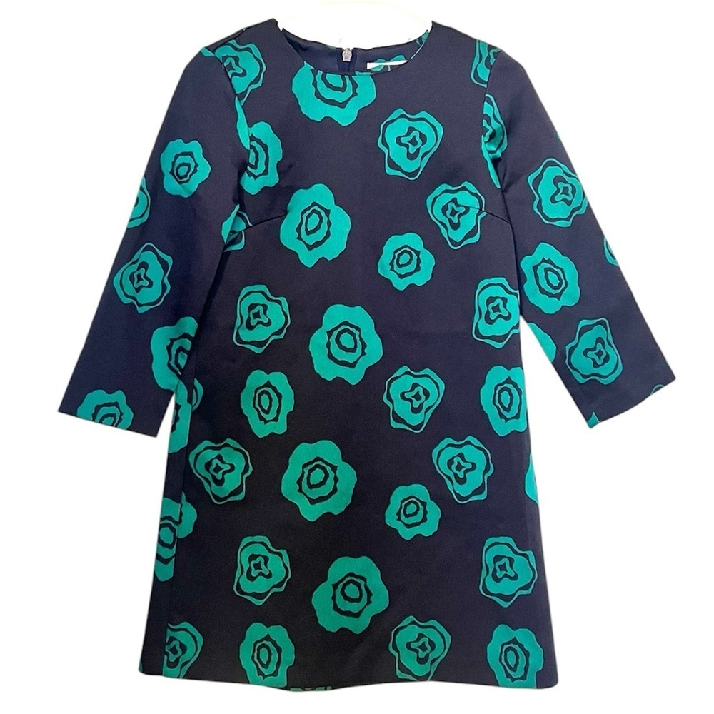 Navy and Teal Floral A-Line Dress